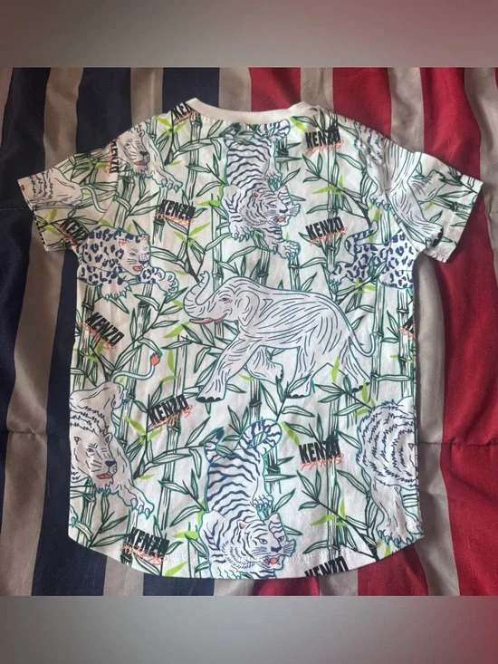 Kenzo Kids White Jungle Print Logo T-Shirt - Picture 2 of 4
